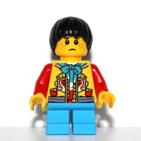 Minifigurka LEGO Kid - Yellow Torso, Dark Azure Legs, Black Hair