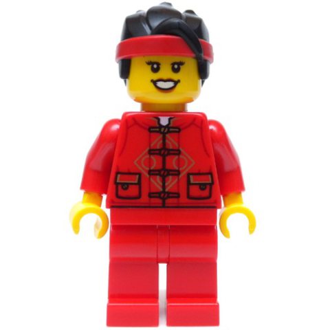 Minifigurka LEGO Red Torso Chinese, Red Legs, Black Hair, Red Bandana