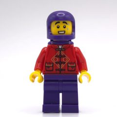 Minifigurka LEGO Space Costume, Red Torso, Dark Purple Legs, Helmet, Air Tanks