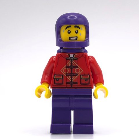 Minifigurka LEGO Space Costume, Red Torso, Dark Purple Legs, Helmet, Air Tanks