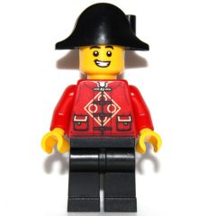 Minifigurka LEGO Red Torso, Black Legs, Black Bicorne, Hearing Aid