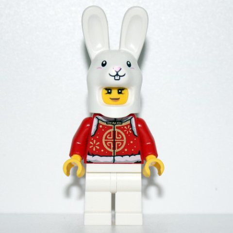 Minifigurka LEGO Red Torso, White Legs, White Bunny Mask