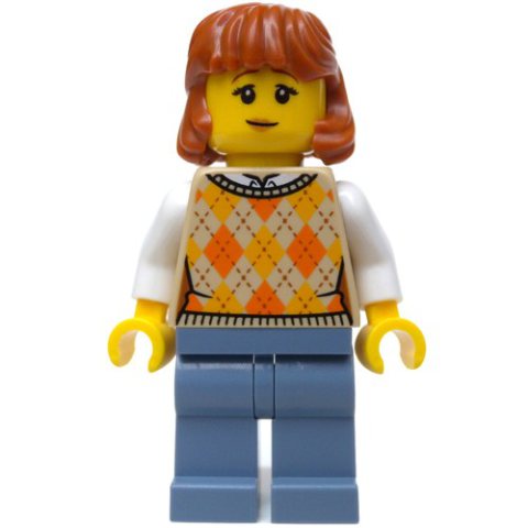 Minifigurka LEGO Tan Torso, Sand Blue Legs, Dark Orange Hair