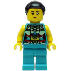 Minifigurka LEGO Dark Turquoise Torso, Chinese Decorations, Dark Turquoise Legs, Black Hair Bun