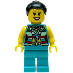 Minifigurka LEGO Dark Turquoise Torso, Chinese Decorations, Dark Turquoise Legs, Black Hair Bun