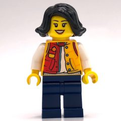 Minifigurka LEGO Orange Torso, Dark Blue Legs, Black Hair