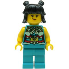 Minifigurka LEGO Dark Turquoise Torso, Chinese Decorations, Dark Turquoise Legs, Black Hair 2 Bunds