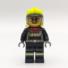Minifigurka LEGO Firefighter, Black Suit, Vibrant Green Helmet with Visor, Glasses