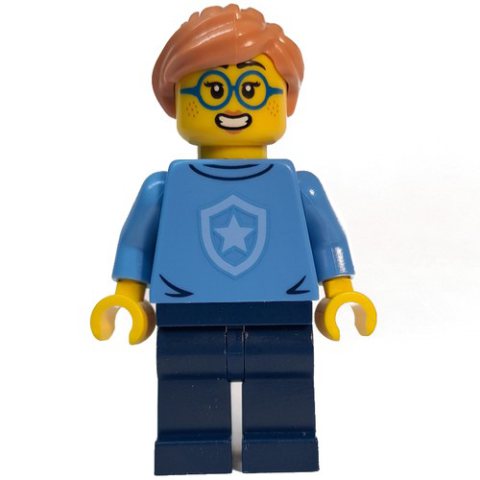 Minifigurka LEGO Police Officer, Sweater with Police Badge, Nougat Hair, Glasses