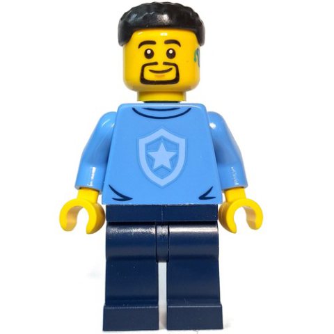 Minifigurka LEGO Police Officer, Sweater with Police Badge, Black Hair, Goatee and Hearing Aid