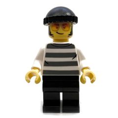 Minifigurka LEGO Criminal, Prison Sweater, Black Legs, Black Beanie, Orange Glasses