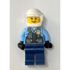 Minifigurka LEGO Policewoman, Bright Light Blue Shirt, Dark Blue Legs, White Helmet an Visor