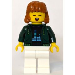 Minifigurka LEGO Woman, Dark Green Jacket, White Legs, Dark Orange Hair