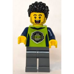 Minifigurka LEGO Man, Lime Jacket, Dark Bluish Gray Legs, Black Hair