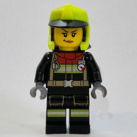 Minifigurka LEGO Firefighter, Black Fire Suit, Vibrant Yellow Helmet