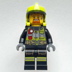 Minifigurka LEGO Firefighter, Black Fire Suit with Red Flashlight, Vibrant Yellow Helmet