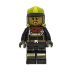 Minifigurka LEGO Firefighter, Black Fire Suit, Vibrant Yellow Helmet with Visor