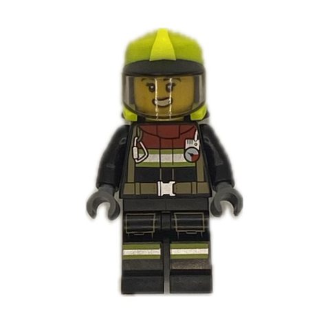 Minifigurka LEGO Firefighter, Black Fire Suit, Vibrant Yellow Helmet with Visor