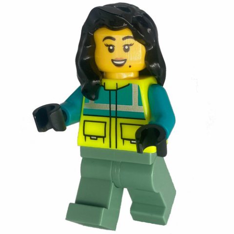 Minifigurka LEGO Paramedic, Vibrant Yellow Safety Jacket, Sand Green Legs