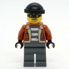 Minifigurka LEGO Criminal, Dark Orange Jacket, Dark Bluish Gray Legs, Black Beanie