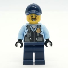 Minifigurka LEGO Police Officer, Bright Light Blue Shirt with Police Badge, Dark Blue Legs and Cap, Moustache