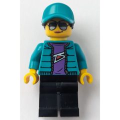 Minifigurka LEGO Woman, Dark Turquoise Jacket and Cap, Black Legs