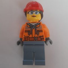 Minifigurka LEGO Construction Worker, Orange Safety Jacket, Sand Blue Legs, Red Hard Hat with Ponytail