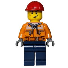 Minifigurka LEGO Construction Worker, Orange Safety Jacket, Dark Blue Legs, Red Hard Hat