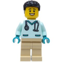 Minifigurka LEGO Vet, Light Aqua Shirt, Tan Legs, Black Hair