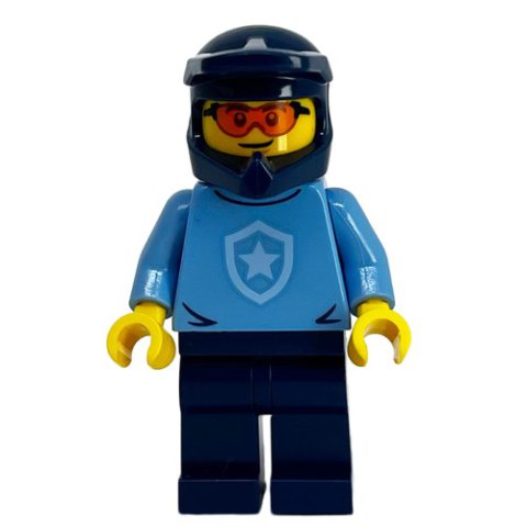 Minifigurka LEGO Police Officer, Sweater with Police Badge, Dark Blue Helmet, Orange Glasses