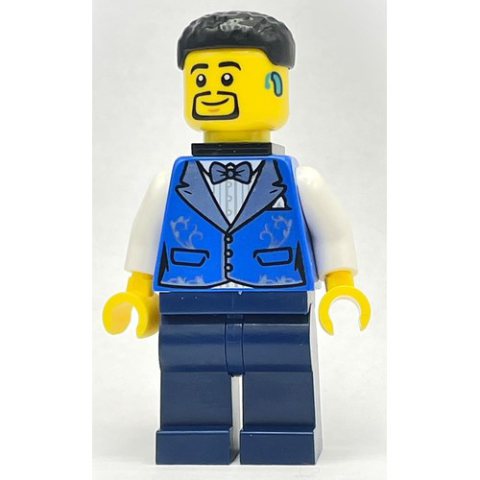 Minifigurka LEGO Bass Player - Blue Torso, Dark Blue Legs, Black Hair, Black Neck Bracket