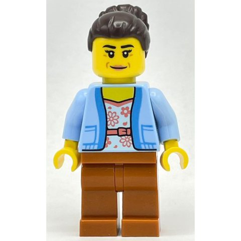 Minifigurka LEGO Club Owner - Bright Light Blue Torso, Dark Orange Legs, Dark Brown Hair