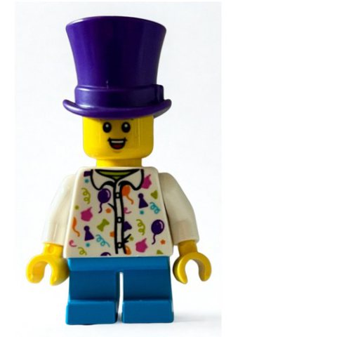 Minifigurka LEGO Boy, White Shirt with Balloons, Dark Purple Top Hat