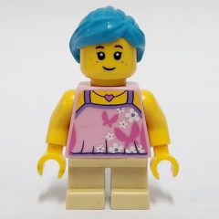 Minifigurka LEGO Girl, Bright Pink Top, Short Tan Legs, Dark Azure Hair