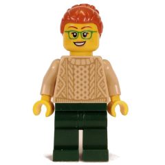 Minifigurka LEGO Tan Torso, Dark Green Legs, Dark Orange Hair
