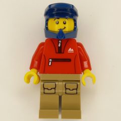 Minifigurka LEGO Red Torso, Dark Tan Legs, Dark Blue Helmet