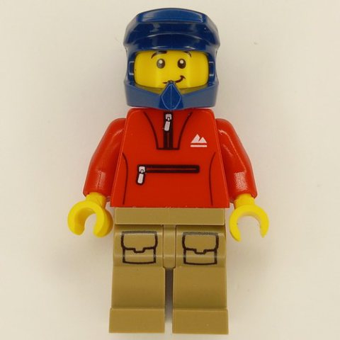 Minifigurka LEGO Red Torso, Dark Tan Legs, Dark Blue Helmet