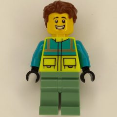 Minifigurka LEGO Paramedic - Vibrant Yellow Torso, Sand Green Legs, Reddish Brown Hair