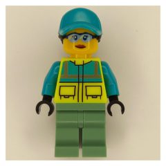 Minifigurka LEGO Paramedic - Vibrant Yellow Torso, Sand Green Legs, Dark Turquoise Cap