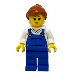 Minifigurka LEGO White Torso, Blue Overall, Dark Orange Hair