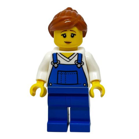 Minifigurka LEGO White Torso, Blue Overall, Dark Orange Hair