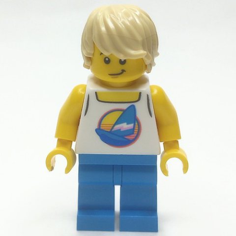 Minifigurka LEGO White Torso, Surfboard, Dark Azure Legs, Tan Hair