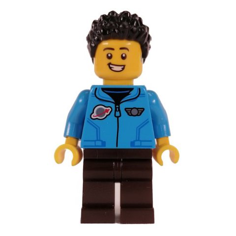 Minifigurka LEGO Dark Azure Torso, Dark Brown Legs, Black Hair