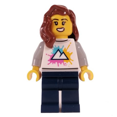 Minifigurka LEGO White Torso, Dark Blue Legs, Reddish Brown Hair