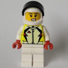 Minifigurka LEGO Stunt Rider, White and Vibrant Yellow Race Suit, White Helmet