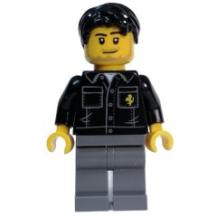 Minifigurka LEGO Race Driver - Black Torso, Dark Bluish Grey Legs, Black Hair