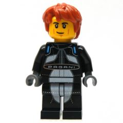 Minifigurka LEGO Race Driver - Black Torso, Black Legs, Dark Orange Hair