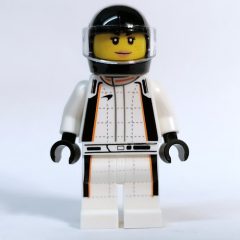 Minifigurka LEGO Race Driver - White Torso, White Legs, Black Helmet