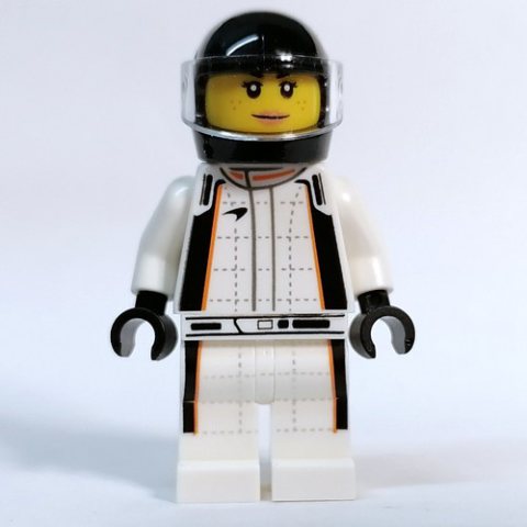 Minifigurka LEGO Race Driver - White Torso, White Legs, Black Helmet