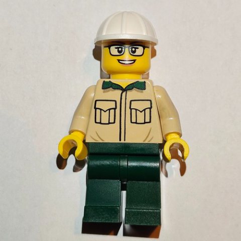 Minifigurka LEGO Construction Engineer / Architect - Tan Torso, Dark Green Legs, White Helmet